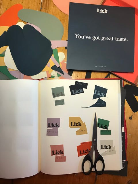 Leftover paint samples used in a scrap book