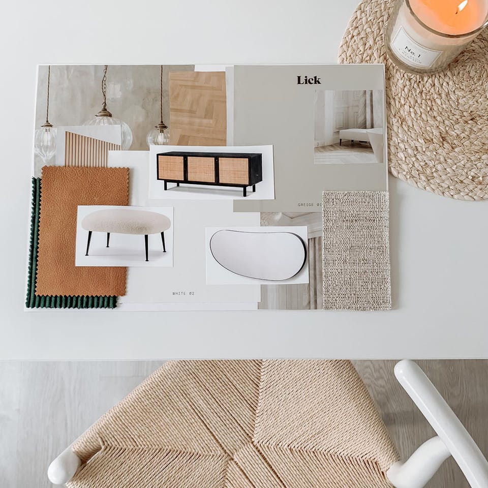 Neutral moodboard with wooden finishes