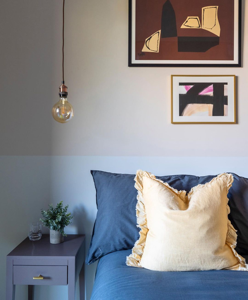 DIY colour blocking headboard using Lick Pink 01 paint shade