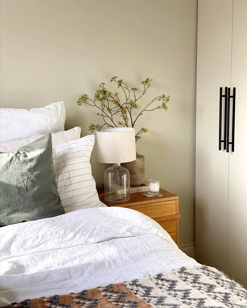 Bedroom painted in Lick Beige 03 calming paint colour