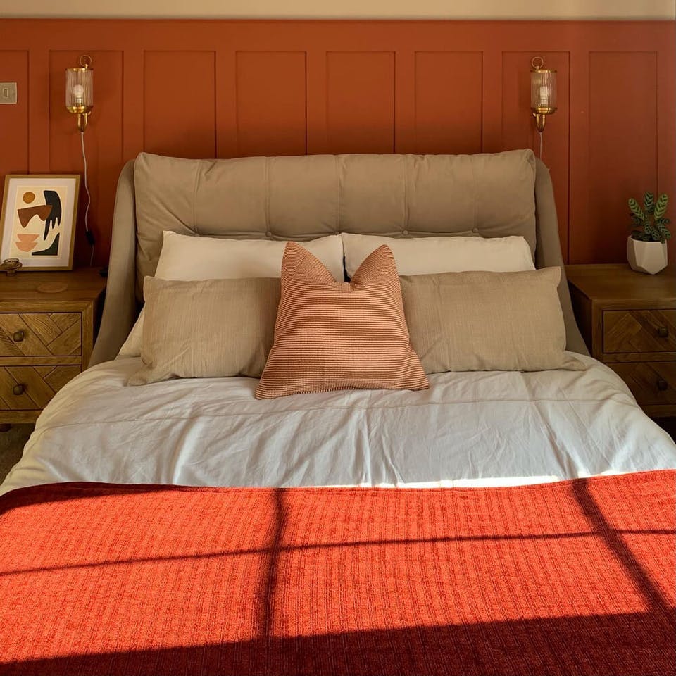 Interior trends analogous colour scheme bedroom painted in Lick paint Red 01
