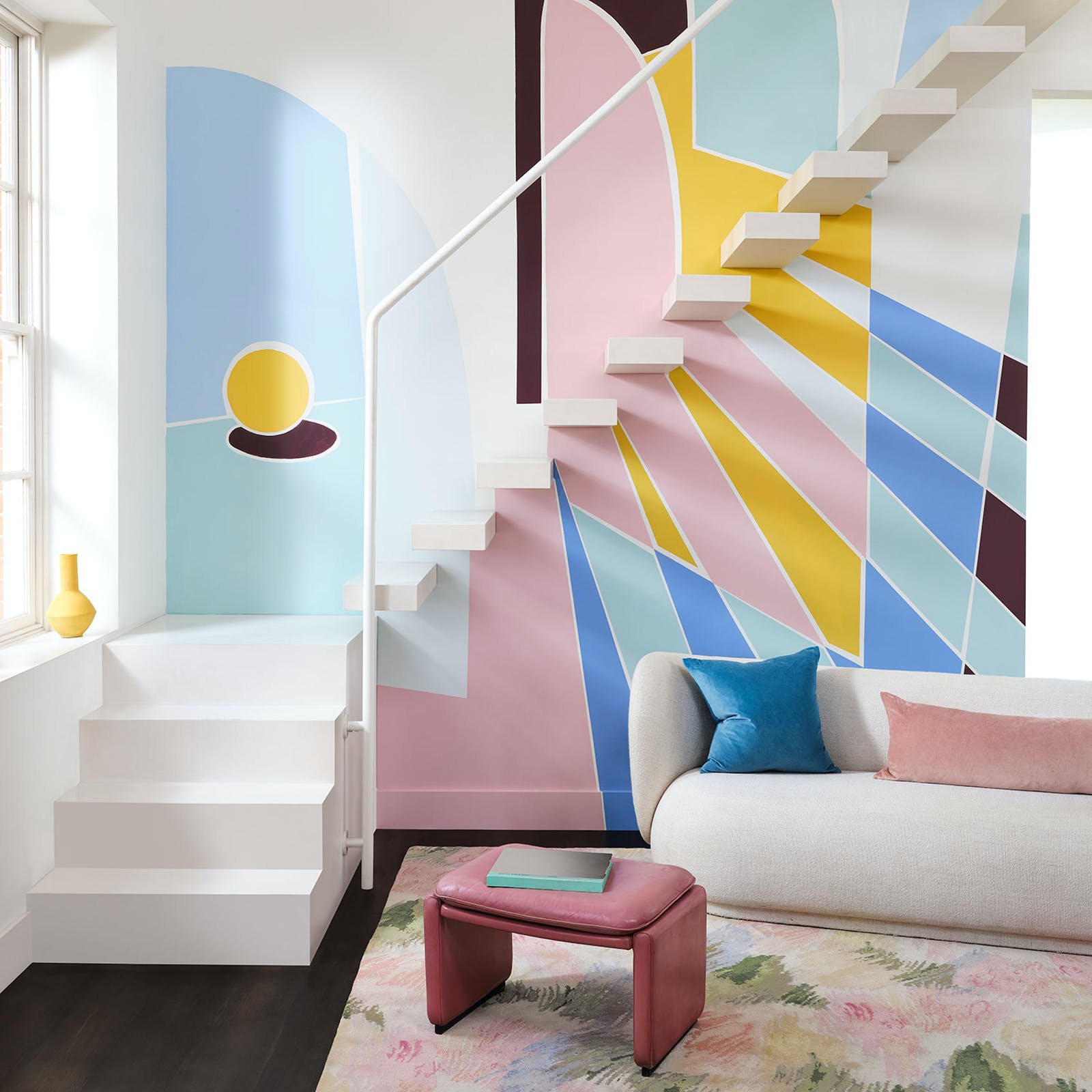 Living room mural painted in Lick paint palette 01 Neo deco pastels