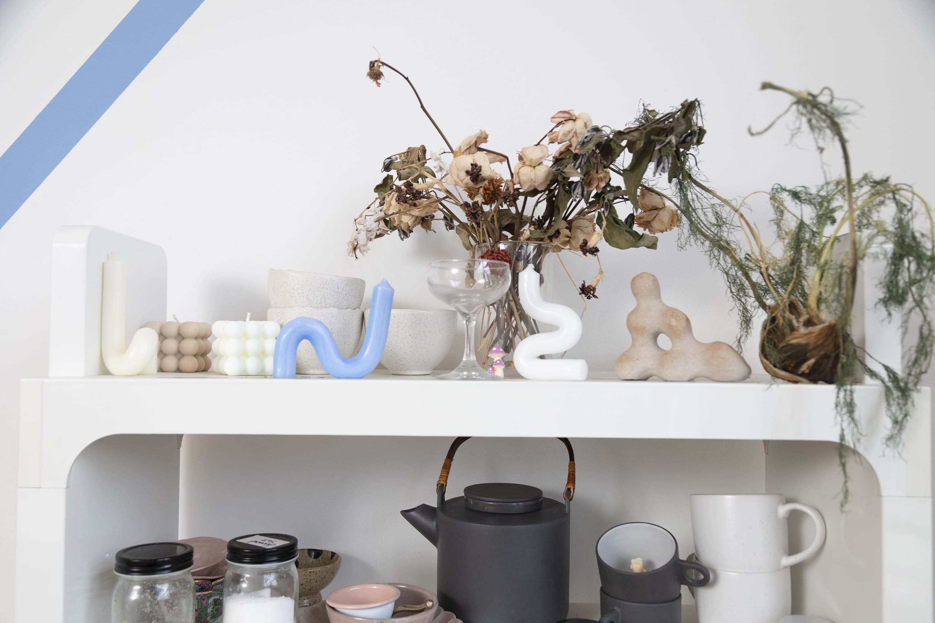 Open shelving in kitchen