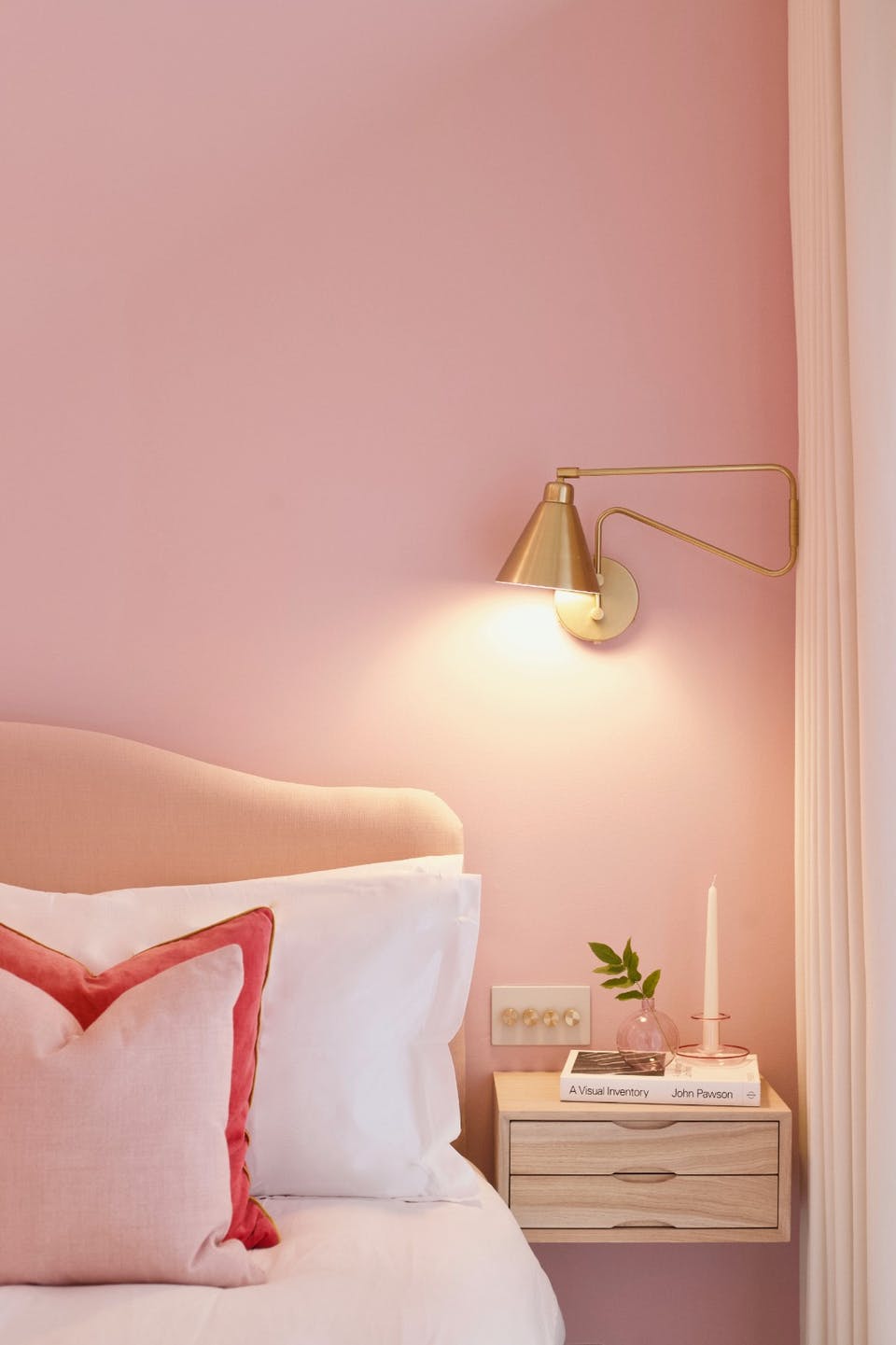 Bedroom bedside walls painted in Pink 03