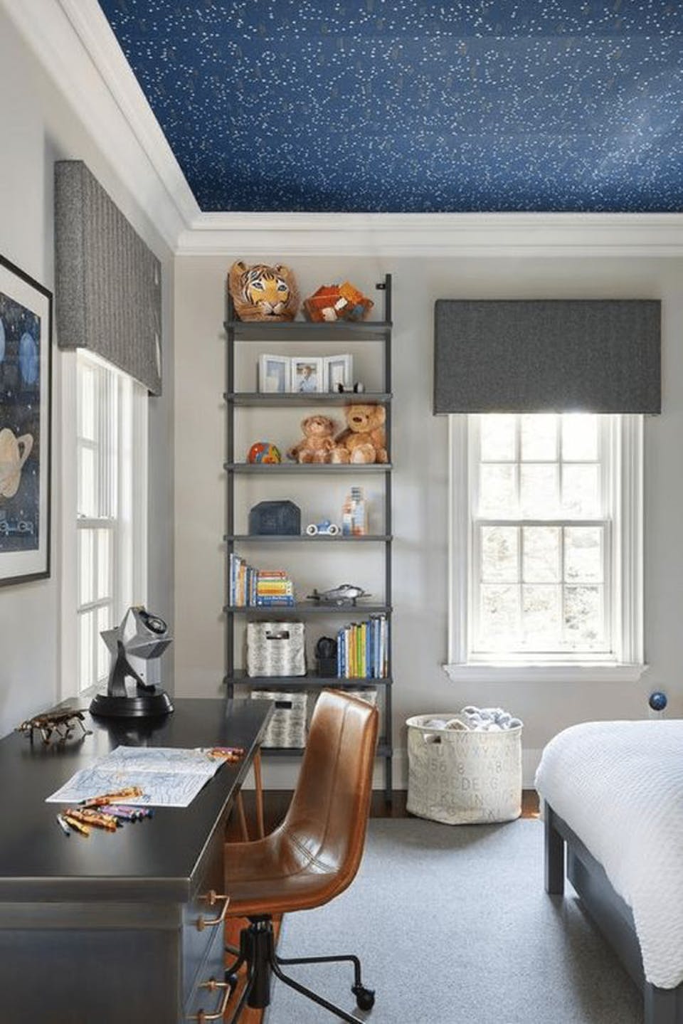 Kids bedroom DIY navy starry sky with desk