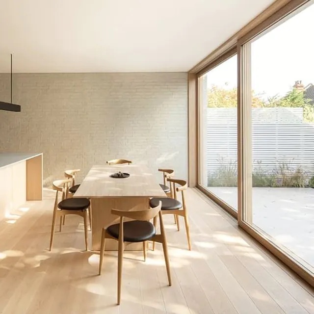 Japandi style open plan kitchen dining room