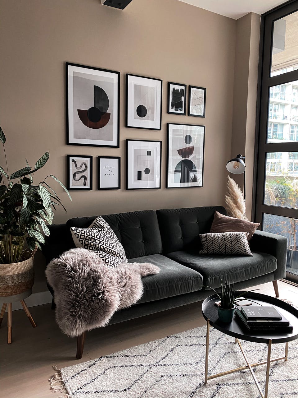 Living room gallery wall with walls painted in Lick paint Beige 02