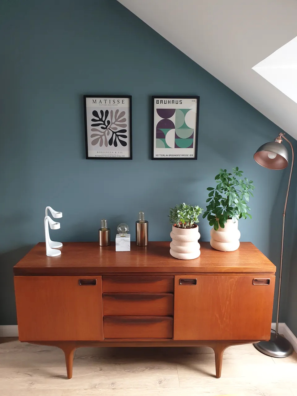 Mid century modern living room painted in Lick paint Teal 02 