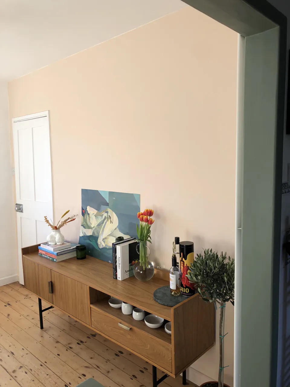 Mid century modern living room painted in Lick paint Pink 01
