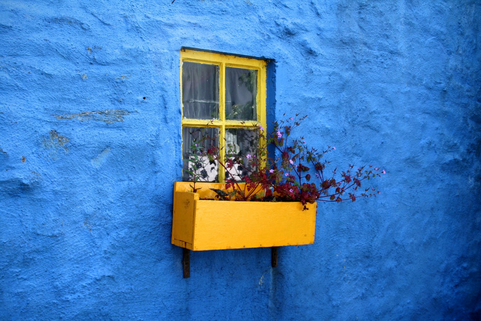 Blaue Wand in einem Dorf, das Insekten abwehrt