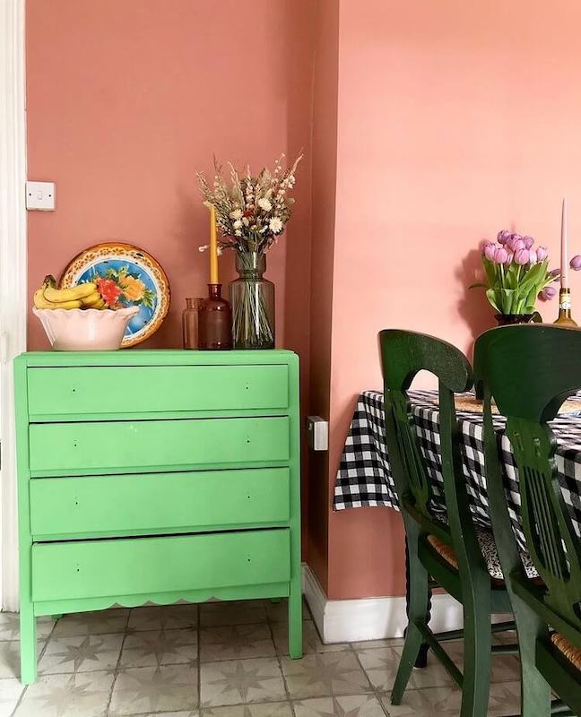 Interior trend cottage core dining room painted in Lick paint Red 03