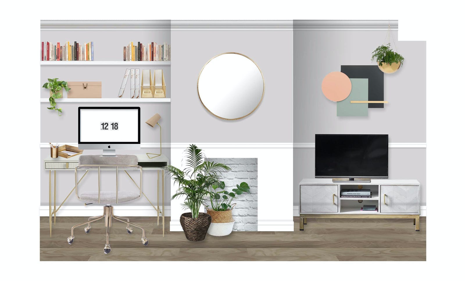 Living Room and Home Office Mockup 