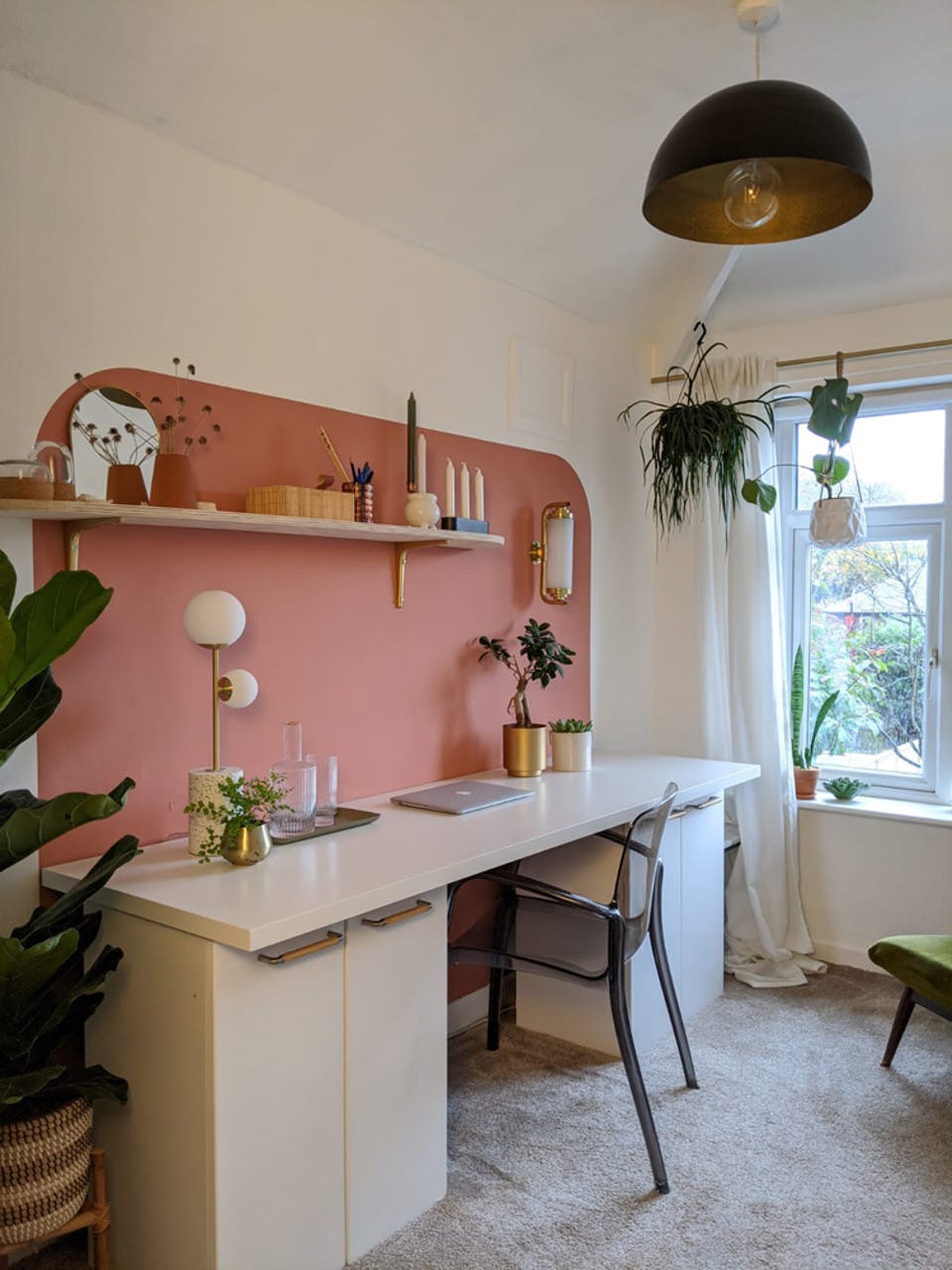 Interior trends colour blocking home office mural painted in Lick paint Red 03