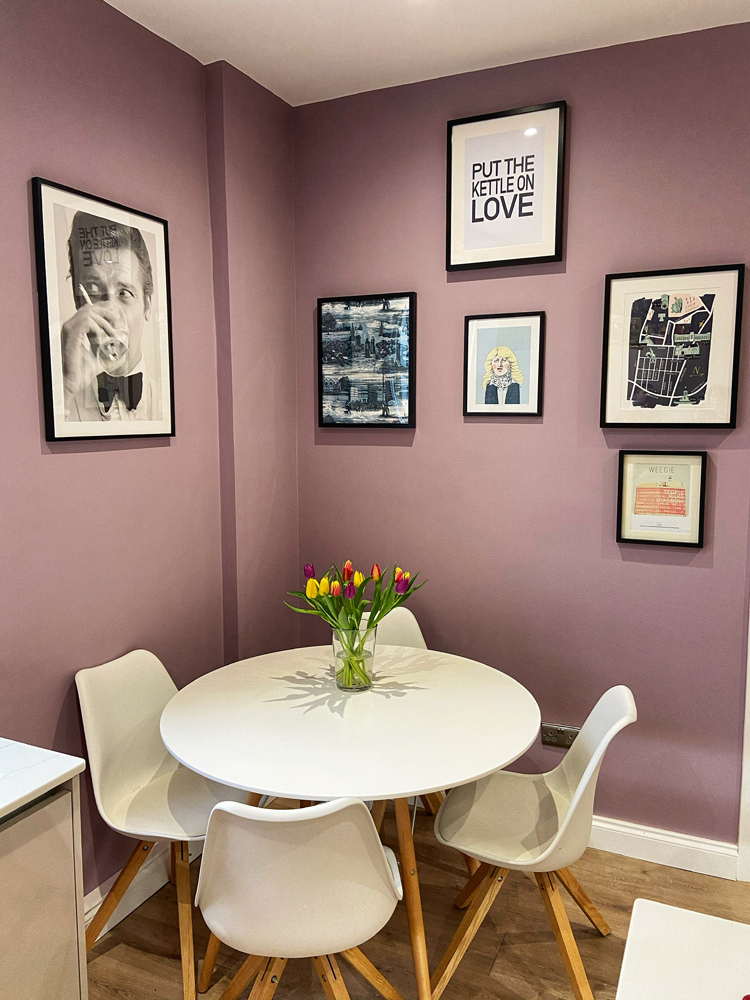 Modern dining room nook painted in Lick paint Purple 01