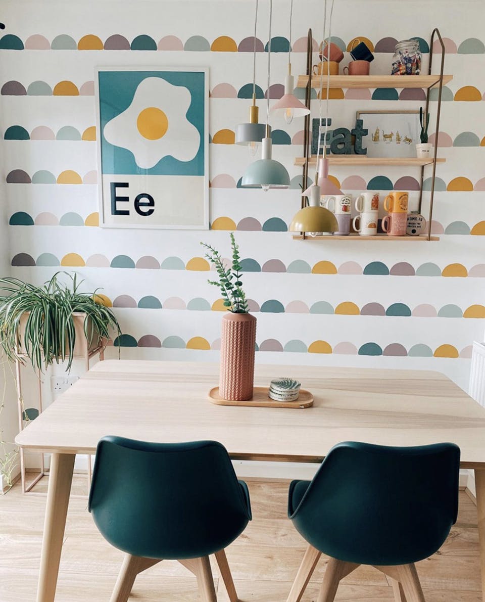 Interior trends colour blocking dining room mural 