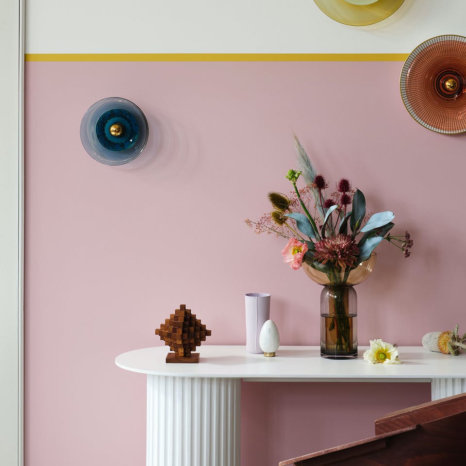 Colourful dado rail painted in Lick paint Pink 05