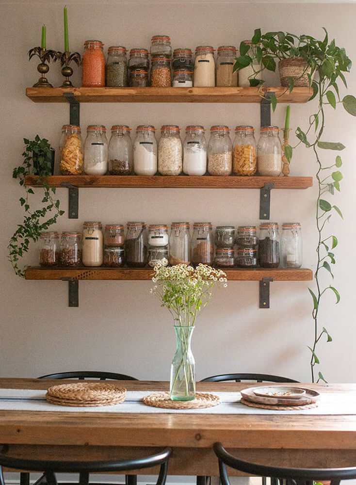 Open shelving in kitchen painted in Lick Beige 02 paint